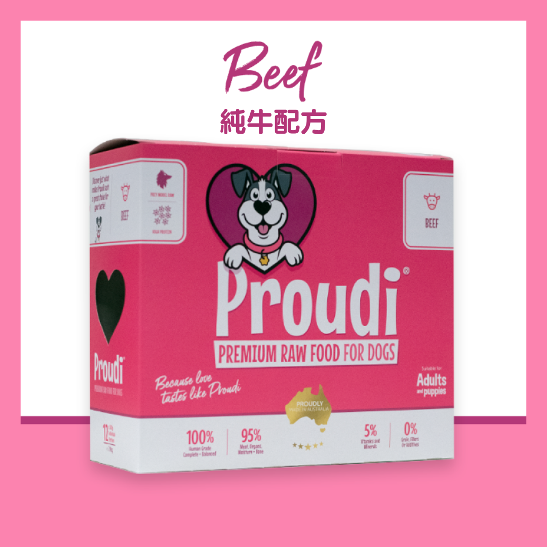 PROUDI 急凍生肉狗糧|純牛肉配方 (200g x 12)