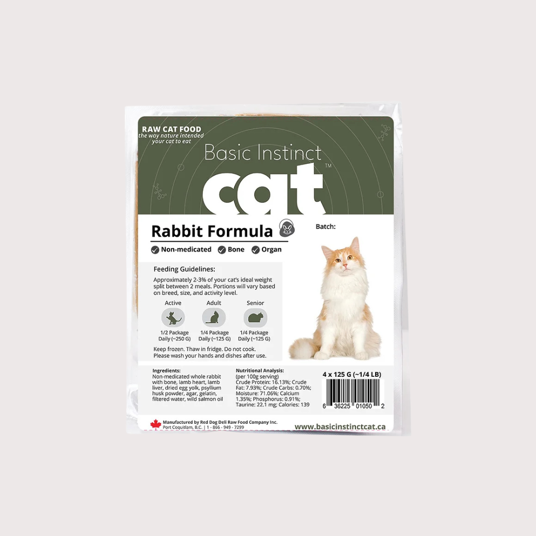 RDBK BASIC INSTINCT 急凍生肉貓糧|Rabbit 兔 (4x 125g tray x 4)