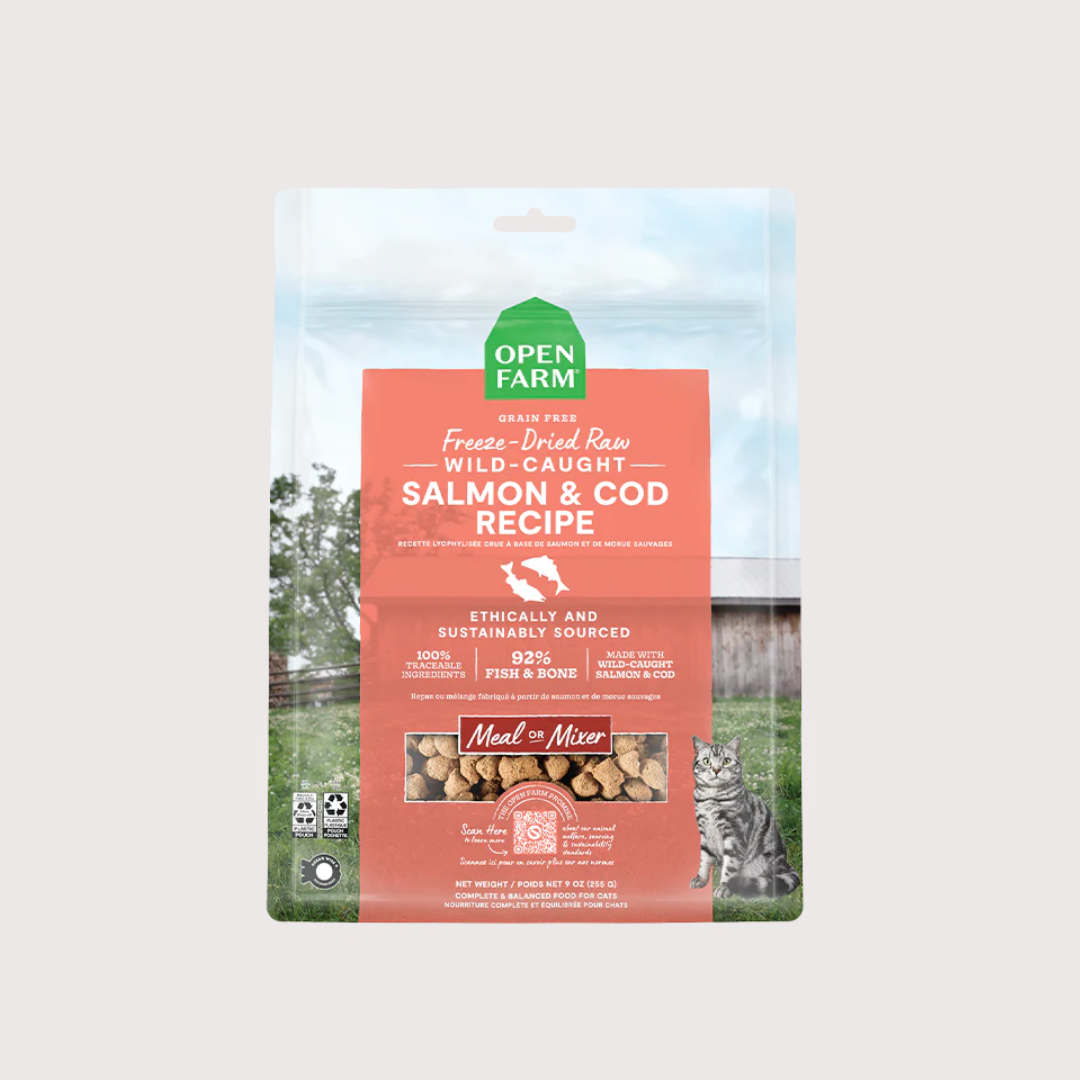 Open Farm 凍乾脫水生肉貓糧|野生三文魚鱈魚配方