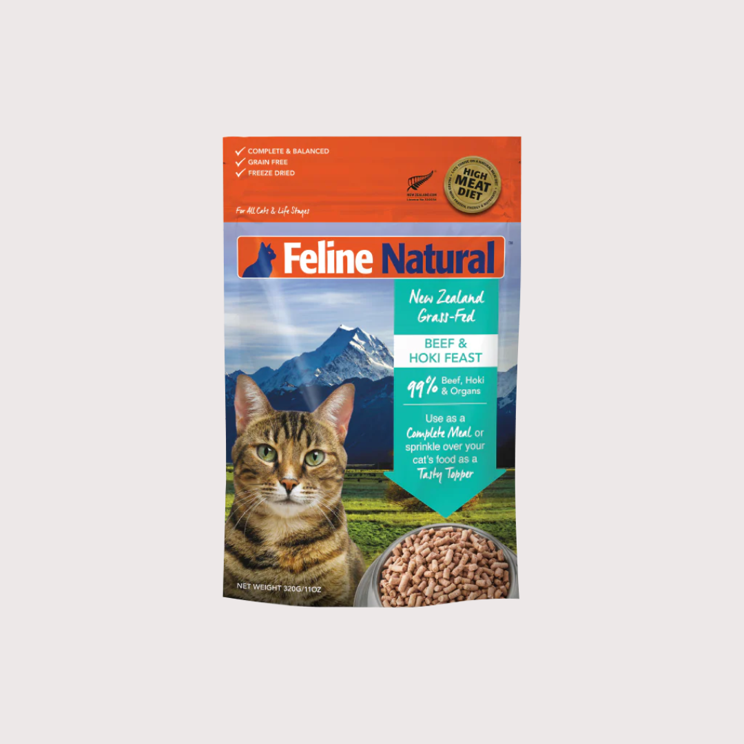 〖新包裝+新配方〗F9 Feline Natural 凍乾貓糧 - 牛肉 & 藍尖尾鱈魚盛宴 (320g, 800g)